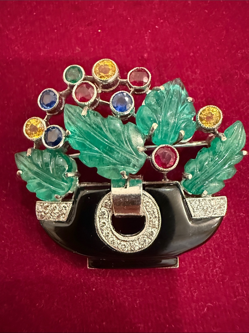 Art Deco Tabriz Tutti Frutti Giardinetto 18k Brooch— Women Jewelry